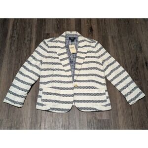 Lucky Brand White and Navy Striped Tweed Blazer